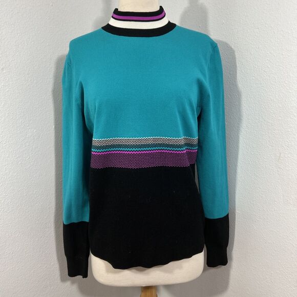 Per Se‎ Sweater Womens Large Colorblock Pullover Preppy Y2K 90s - Picture 1 of 8